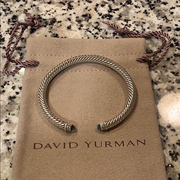 Cable Bracelet with Blue Topaz and Diamonds - Picture 2 of 6